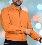 Cotton Blend Solid Shirt for Men, Orange 