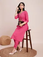 Cotton Blend Self Design Kurta with Pant for Women 