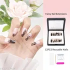 Kamz's Fake Nails Nail Extension Kit - Quick Fix Press On Nails, Aesthetic Acrylic Stick on Nails, Reusable, 12pcs Nails Set for Girls & Kids