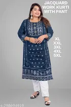 Chanderi Cotton Embroidered Kurti with Pant for Women 