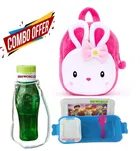 Combo of Fabric School Bag, Water Bottle with Lunch Box for Kids 