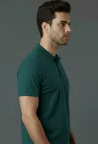 Cotton Blend Polo Neck T-shirt for men, Teal 