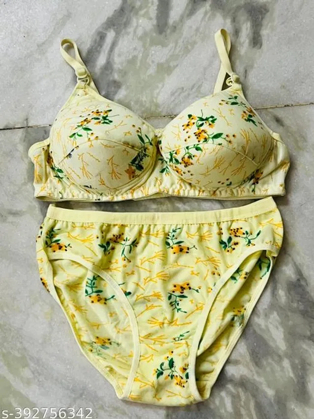 Cotton Blend Printed Lingerie Set for Women (Multicolor, 38A)