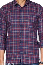 Cotton Blend Checked Shirt for Men, Maroon 