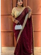 Bollywood Satin Butti Embroidered Saree for Women 