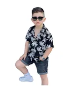 Cotton Blend Printed Shirt For Boys, Black 