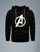 Fleece Printed Hoodie for Men, Black 