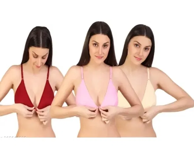 Cotton Blend Solid Bras for Women (Multicolor, 34) (Pack of 3)