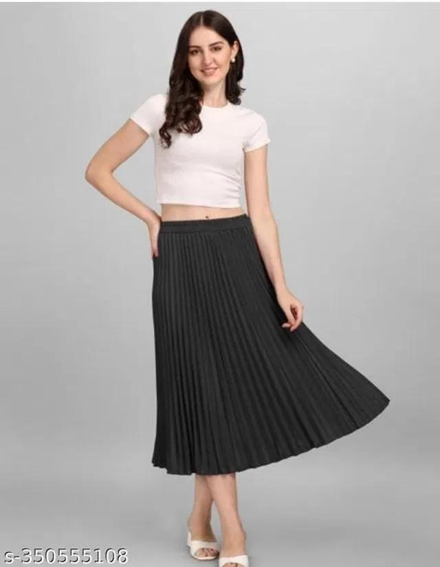 Crepe Skirts for Women (Black, 30)