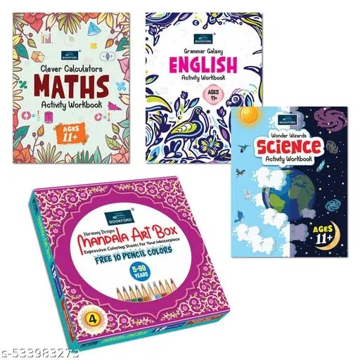 Harmony Mandala Boxx Part 4 + Set of 3 Maths, English & Science Activity Workbooks (Age 11+) – A fun-filled, educational journey with mandala art and academic activities!