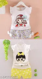 Hosiery Cotton Sleeveless Top & Bottom Clothing Set for Girls 