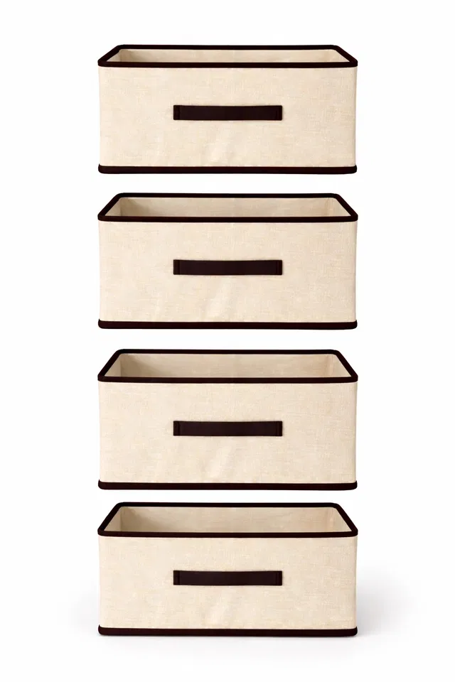 Craft Bazar Multipurpose Foldable Fabric Storage Box with Front Handle for Clothes, Wardrobe Books and Home Organization Pack of 4