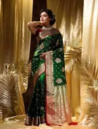 Litchi Silk Floral Saree for Women, Maroon & Green 