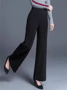 Black Korean Chic Style High-Waist Wide Leg Trousers - L 