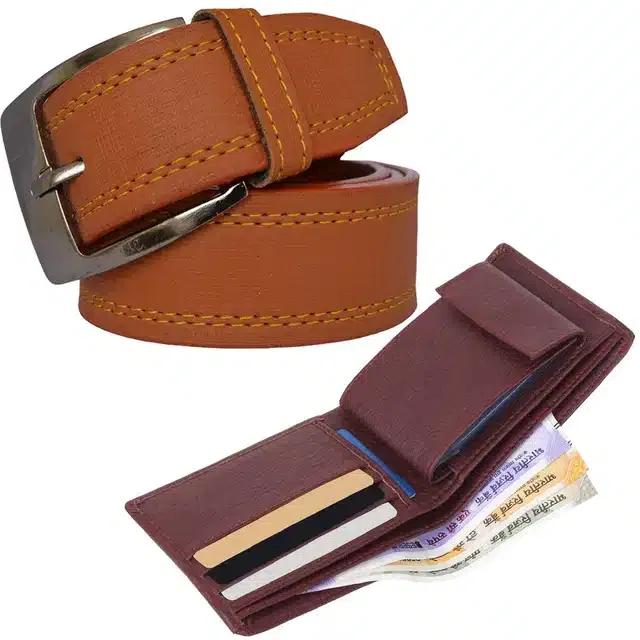 Synthetic Wallet with Formal Belt for Men (Multicolor, Pack of 2)