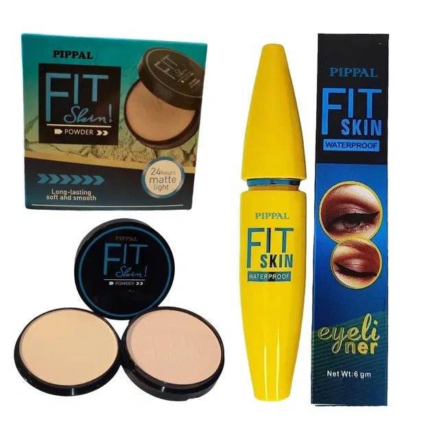 Pippal Fit Skin Powder Compact (20 g) with Eyeliner (6 ml) (Set of 2)