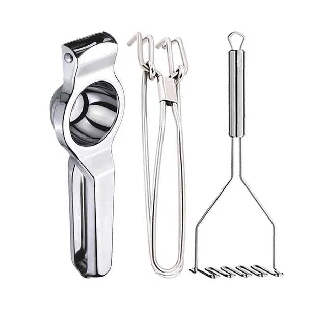 Oc9 Stainless Steel Lemon Squeezer & Pakkad & Potato Masher Kitchen Tool Set (O-40)