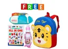 Combo of Fabric School Bag, Water Bottle, Lunch Box with All in One Book for Kids 