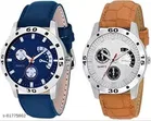 Analog Watch for Men, Pack of 2 (Blue & Tan)