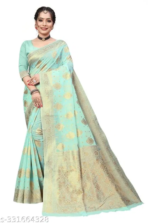 Chanderi Cotton Zari Woven Saree for Women (Sky Blue, 6.3 m)