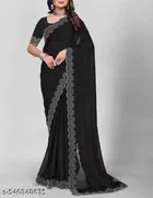 Georgette Embroidered Saree for Women, Black 