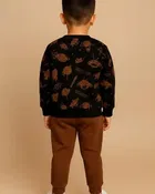 Cotton Printed Clothing Set for Boys, Black & Brown 