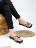 Shoetopia Embellished Flat Sandals - Black 