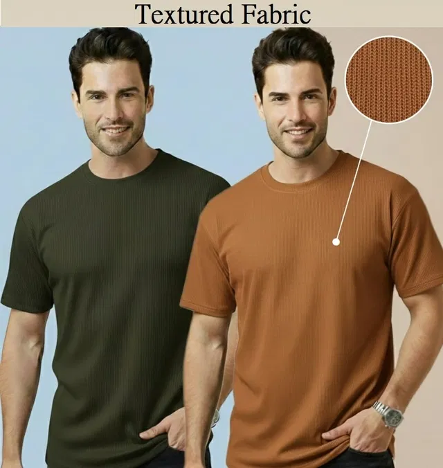 Polyester Round Neck T-shirt for Men, Multicolour, Pack of 2 (XL)
