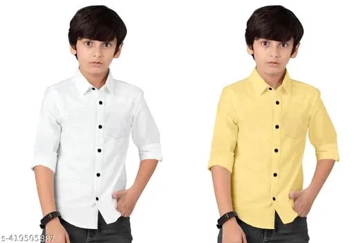 Solid Cotton Blend Long Sleeve Shirt for Boys (Yellow, 8-9 Years)
