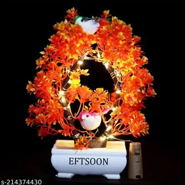 Artificial Bonsai Plant with Sparrow & Light (Orange)