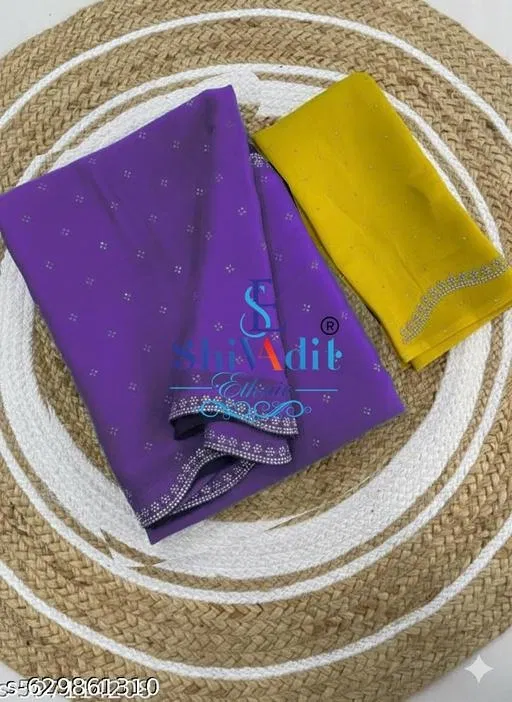 Chinnon Solid Saree for Women, Purple (6.3 m)