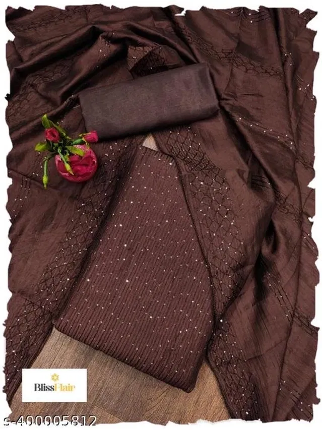 Embellished Unstitched Suit for Women (Brown, 2.25 m)
