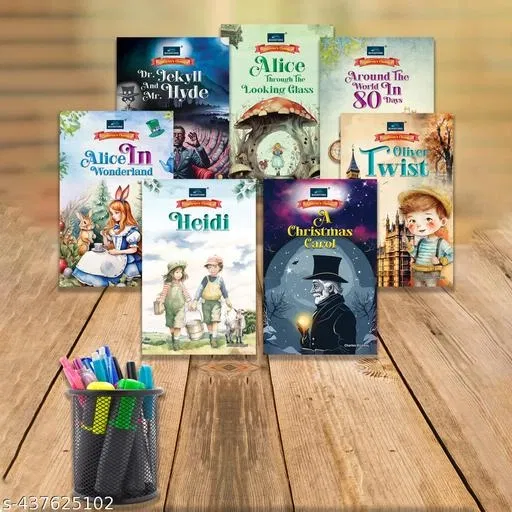 BOOKFORD Children's Classics Novel (Set of 7 books)- Alice In Wonderland, Heidi, Around The World 80 Days, Dr. Jykell & Hyde, Oliver Twist, A Christmas Carol & Alice Trough The Looking Grass