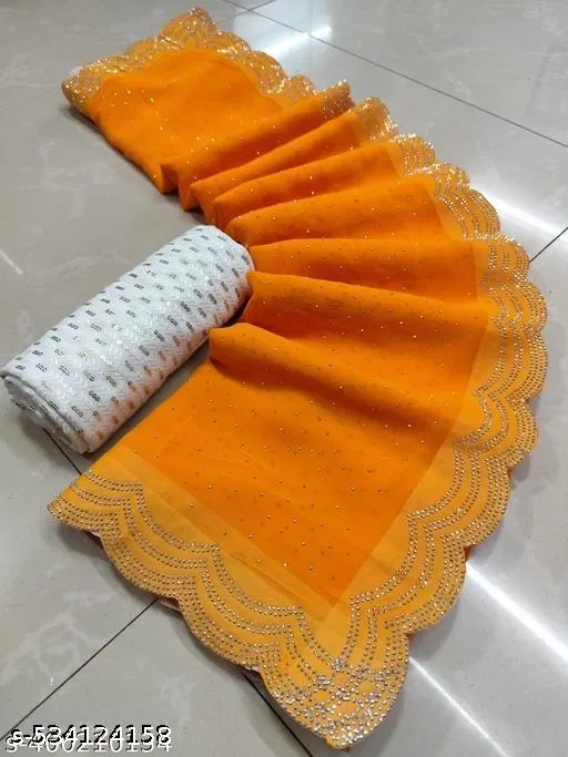 Georgette Saree for Women, Yellow (5.5 M)