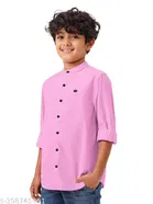 Solid Cotton Blend Mandarin Neck Shirt for Boys 