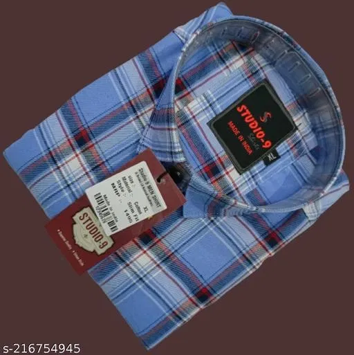 Cotton Blend Checked Shirt for Men, Aqua Blue (S) Pack of 1