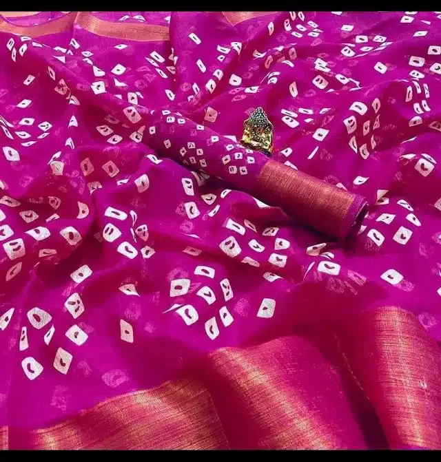 Women's Printed Saree with Unstitched Blouse (Pink, 6.0 m)