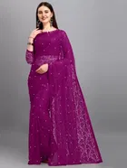 Net Solid Saree for Women 