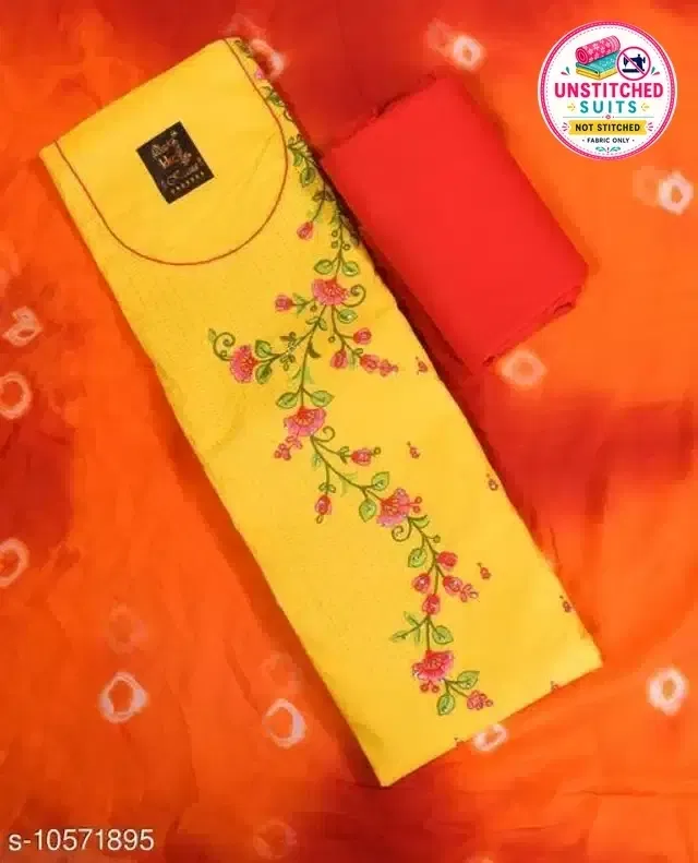 Cotton Unstitched Suit Fabric for Women (Yellow, Set of 1)