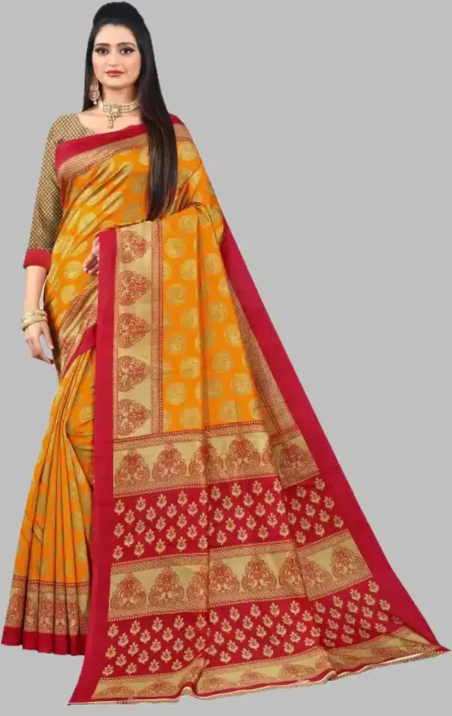 Printed Saree with Unstitched Blouse for Women (Mustard, 6 m)