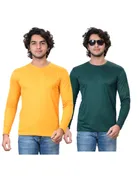 Round Neck Solid T-Shirt for Men (Yellow & Green, S) (Pack of 2)