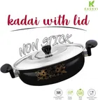 Cast Iron Kadai with Lid (Black & Silver, 28 cm)