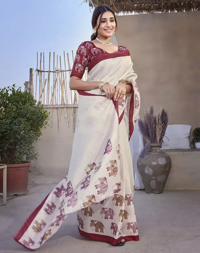 Art Silk Printed Saree for Women (Red, 6 m)