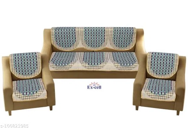 Polycotton 5 Seater Sofa Covers (Blue, Set of 1)