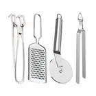Oc9 स्टेनलेस स्टील चीज़ ग्रेटर & यूटिलिटी पकड़ & पिज़्ज़ा कटर & रोटी चिमटा फॉर किचन टूल सेट