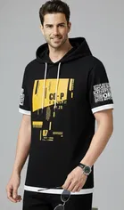 Polyester Printed T-shirt for Men, Black 