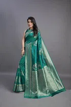Litchi Silk Zari Woven Saree for Women, Teal 