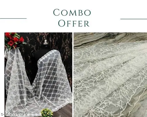 Net Dupatta for Women, Pack of 2 (White, Free Size)