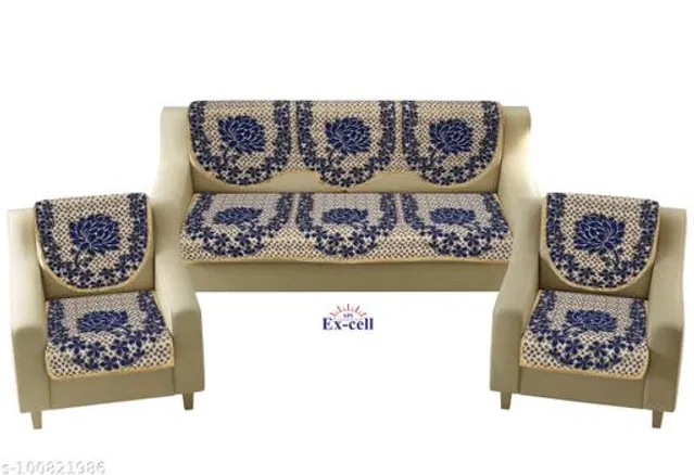 Polycotton 5 Seater Sofa Covers (Blue, Set of 1)