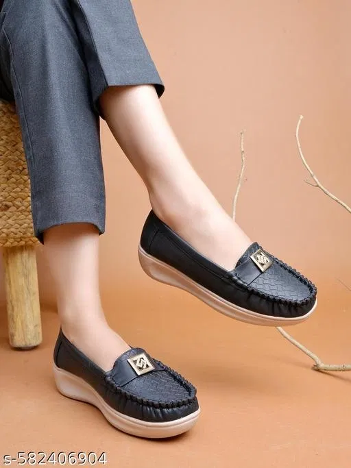 Shoetopia Synthetic Loafers for Women (Black, IND-8)